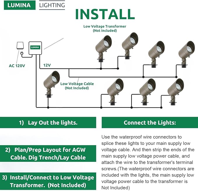 Lumina Lighting® 5W Landscape Lighting 12V Landscape Lights Low Voltage Landscape Spotlights Warm White Waterproof | Lumora