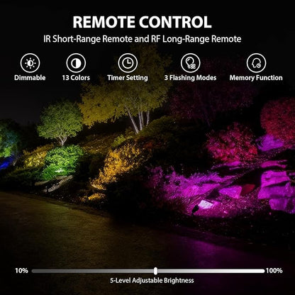 Outdoor All-in-One RGBWW Low Voltage Landscape Lighting Kit, 6-Pack 12W Color Changing LED Spotlight Light with Transformer and 16/2 Wire,12-24V AC/DC Waterproof for Yard Garden Festival Decor