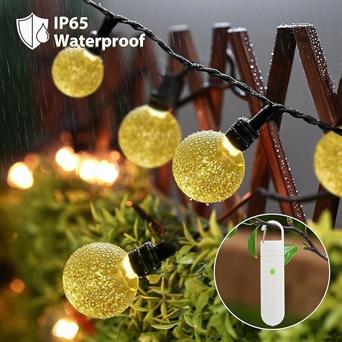 SMY Lighting 13FT Rechargeable Battery Operated 20 LED Crystal Globe String Lights Outdoor/Indoor, Patio Hanging | Lumora