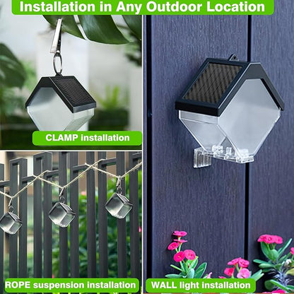 Hanging Solar Fence Lights Outdoor, Solar Deck Railing Lights Outdoor Waterproof, Color Changing & Warm White Light for Yard Deck Wall Tree (4pc)