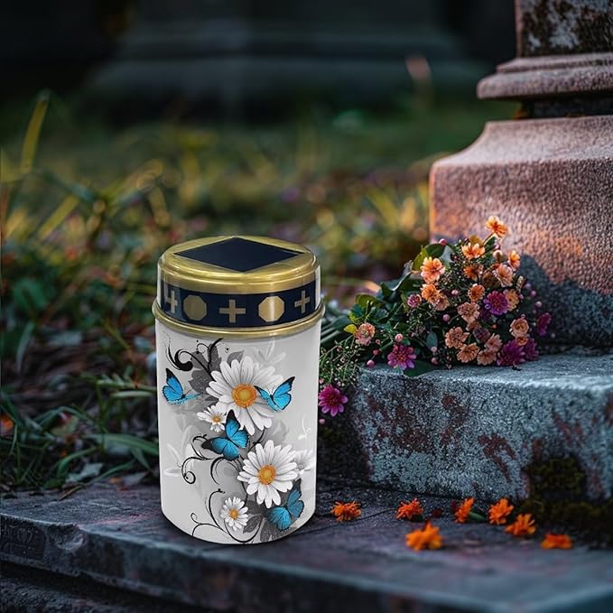 Butterfly Cemetery Solar Lights Daisy Solar Lights Grave Decorations for Cemetery Mom Solar Outdoor Lights Waterproof Decorative Solar Garden Stake Lights