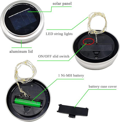 SmilingTown Solar Mason Jar Lights 10 Pack 20 LED Waterproof Outdoor Fairy String Light Insert Lids with Hangers for Patio Lawn Garden Wedding Decor No Jars (Red, Blue, Green, Purple,Yellow)