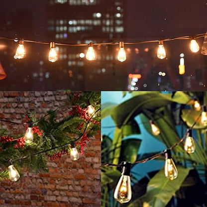 SUNSGNE 10Ft Outdoor Patio String Lights with 11 Edison Bulbs (1 Spare), Vintage Edison Bulb String Lights for Patio Garden Backyard Porch Bistro Umbrella Party, 7 Watt E12 Base, Black Wire
