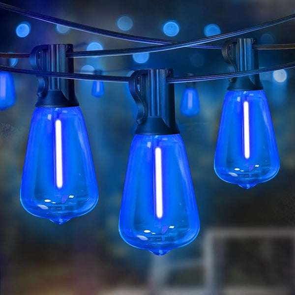LAMPHOME 26Ft ST38 Outdoor String Lights, Blue Patio Lights with 12+1 ST38 Edison Bulbs, LED Shatterproof String | Lumora