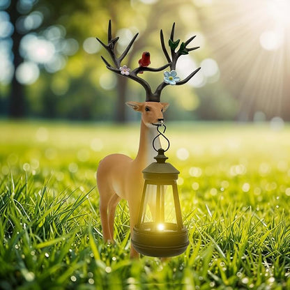 Solar Lantern Garden Statues Decor, 12" Outdoor Deer Figurine Lights for Yard Patio Decoration - Unique Christmas Housewarming Gift for Grandma Wowen Mom