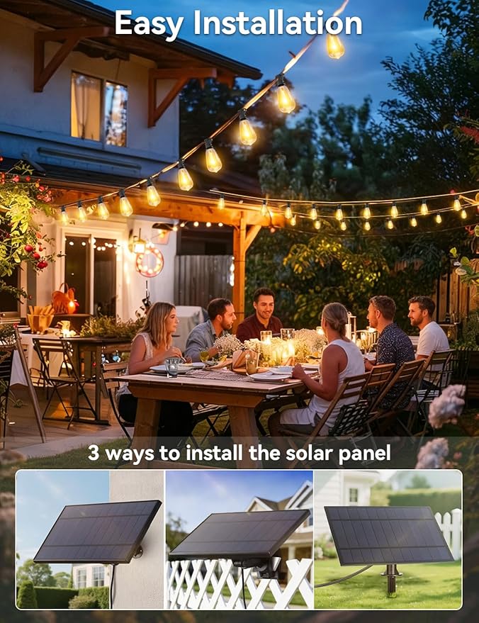 Brightever 200FT Solar String Lights Outdoor Waterproof, Patio Lights Solar Powered with Remote, 72+2 Shatterproof ST38 LED Bulbs, Dimmable&Timable Solar Lights for Outside Wedding Decor