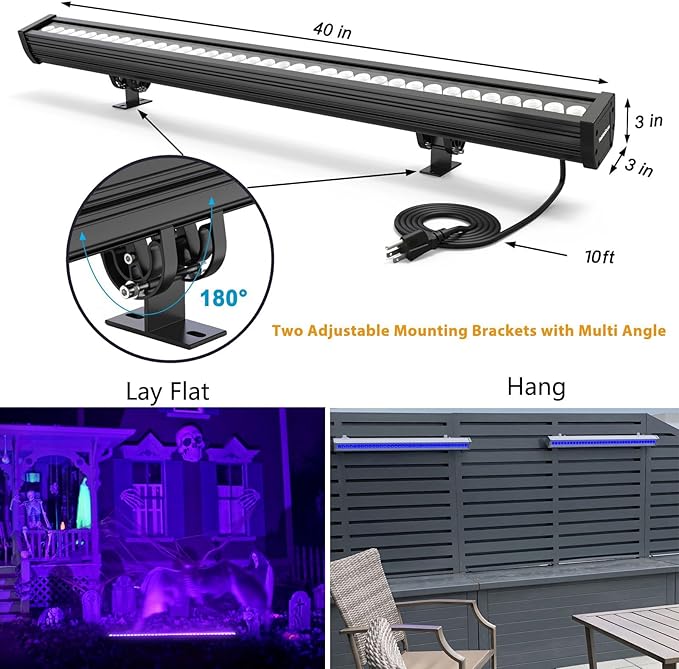 LED Wall Washer Light with RF Remote, 144W Color Changing Linear Wall Light Bar, 120V Waterproof Dimmable RGBW | Lumora