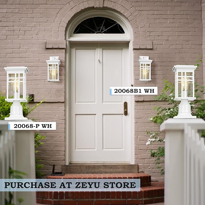zeyu Modern Outdoor Wall Light - 12 Inch Exterior Light Fixture for House Front Porch, Clear Glass Shade in White | Lumora