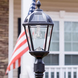 Gama Sonic Solar Outdoor Lamp Post Light, Black Cast Aluminum and Beveled Glass Panels, 10-Year Royal Bulb, Warm | Lumora