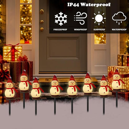 Solar Christmas Decorations Outdoor, 8PCS Snowman Shape Solar Christmas Stakes Lights, Xmas Pathway Lights for Xmas Yard, Garden, Patio Decor