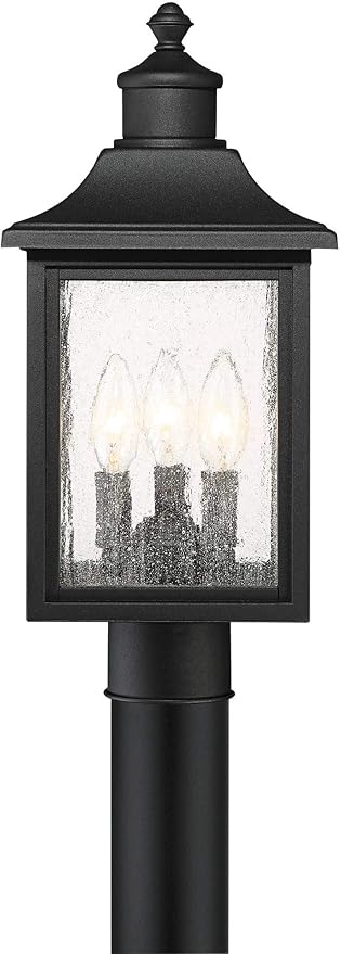 John Timberland Moray Bay Mission Outdoor Post Light Fixture Style Black Steel 17" Clear Seedy Glass for Exterior | Lumora