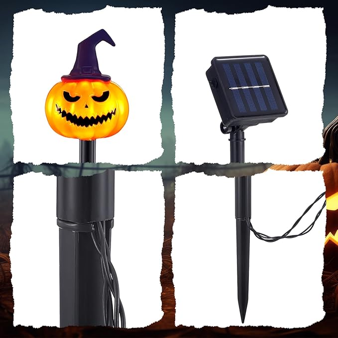 6 Pack Halloween Decorations Outdoor Solar Stake Lights Halloween Lights Waterproof for Garden Patio Yard Pathway Grave Lawn Porch Party Decor(White Skull)
