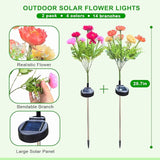 Solar Flowers Lights, 2 Pack Solar Garden Lights with 14 Blooming Flowers, Waterproof Solar Outdoor Fairy Lights | Lumora