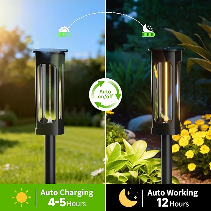 Solar Pathway Lights Outdoor 4 Pack: Solar Powered Garden Lights Waterproof 12-Hour Illumination & Longer Light Strip - Bright Landscape Path Lights for Lawn Driveway Patio Sidewalk Yard