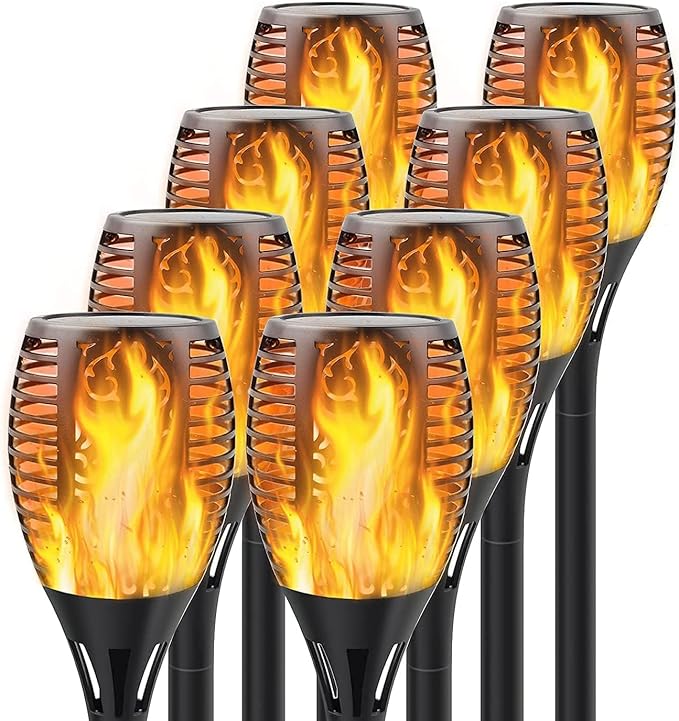 8-Pack Solar Lights 12 LED Flickering Flame Solar Torches Lights 19" Waterproof Outdoor Lighting Solar Powered Pathway Lights Landscape Decoration Lighting Auto On/Off for Garden Patio Yard