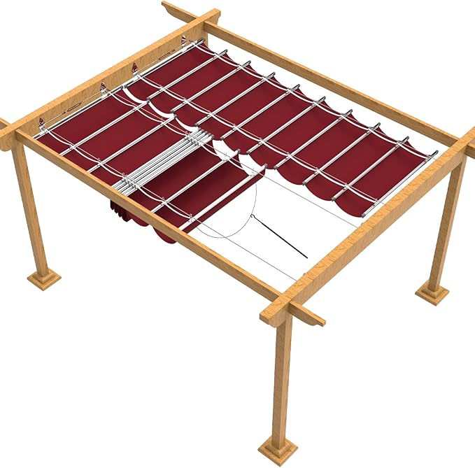 Windscreen4less 4' x 10' Waterproof Retractable Sun Shade Canopy Cover Sliding Wave Shade Sail for Pergola Patio Deck Yard Gazebo Outdoor (Red)