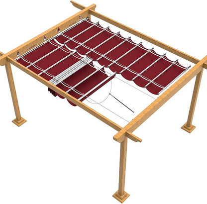 Windscreen4less 4' x 10' Waterproof Retractable Sun Shade Canopy Cover Sliding Wave Shade Sail for Pergola Patio Deck Yard Gazebo Outdoor (Red)