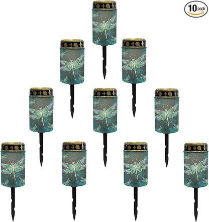 Dragonfly Green Galaxy Outdoor Solar Garden Lights Waterproof Pathway Lights Stake Lights Outdoor Decorations for Patio/Yard/Driveway Walkway Lights Flameless Outdoor Table Lamp