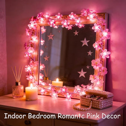 33ft 100 LED Connectable Fairy Pink Flower String Lights 8 Modes for Valentine's Day Wedding Party Christms Decor, Light Up Romantic Bedroom Window Tree Home Indoor Outdoor Hanging Decorations