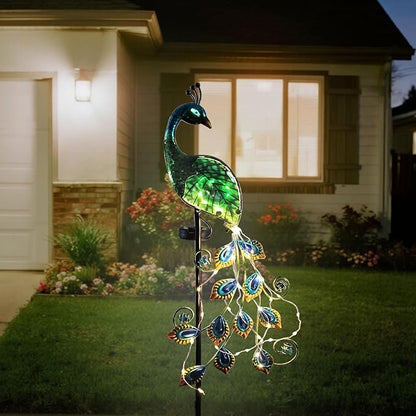 Solar Peacock + Moon Angel Garden Stake Lights Outdoor, Waterproof Metal Glass Decorative Landscape Path Lights with Stake Easy Install for Pathway Patio Lawn Yard