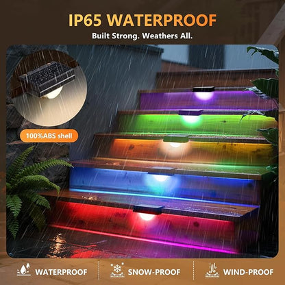 2 Packs Solar Step Lights Outdoor Waterproof, Solar Fence Lights RGB Color Changing, Outdoor Stairs Light for Garden, Patio,Garden,Poolside,Fence,Wall