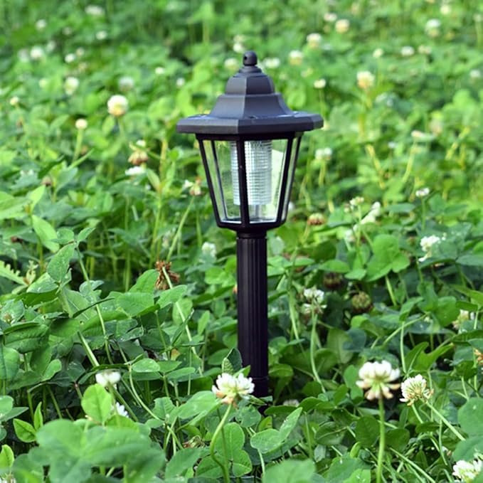 4 Pcs Hexagon Solar Path Lights White LED Garden Lamps with Ground Stakes, Solar Lawn Landscape Lighting for Patio Yard Walkways