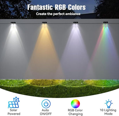 Solar Fence Lights Outdoor,10 Colors & RGB Changing Solar Lights for Fence,Ip65 Waterproof Outdoor Lights for Pool,Deck,Patio,Porch,Stairs,Holiday（8P）