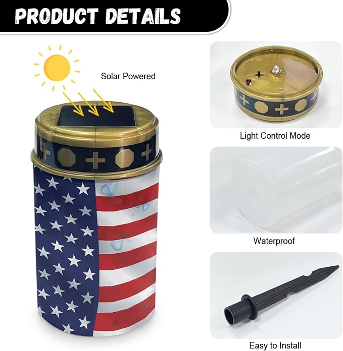US Flag Solar Stake Lights Outdoor Solar Garden Pathway Lights for Yard Patio Flameless Warm White Walkway Lights Landscape Decorativer Lighting for Driveway Path,Pretty Soptlights