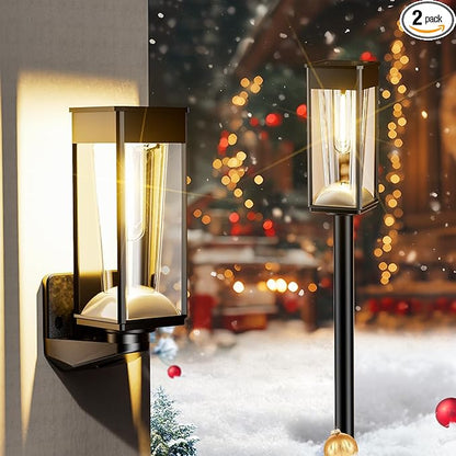 2-In-1 Solar Yard Lights Outdoor 2 Pack,Super Bright Adjustable Warm&Cool White,Waterproof IP65,Dusk To Dawn Auto Solar Lights Powered Outside for Pathway/Garden/Driveway/Patio,Support Wall Mounted