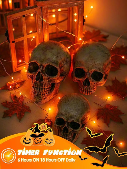 4 Pack 20FT 60LED Halloween Battery Operated Fairy Lights with Timer, Waterproof Battery String Lights Outdoor Indoor, Battery Twinkle Lights for Bedroom Wedding Birthday Party Halloween (Orange)