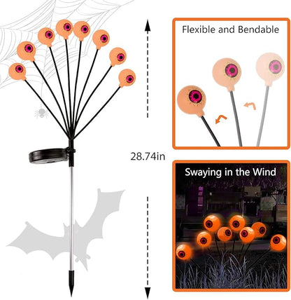 4 Pack Halloween Decorations Outdoor Path Lights - 32LED Solar Eyeball Pathway Light Swaying by Wind, Waterproof Solar Halloween Stake Lights for Garden Yard Porch Patio Pathway (Orange)
