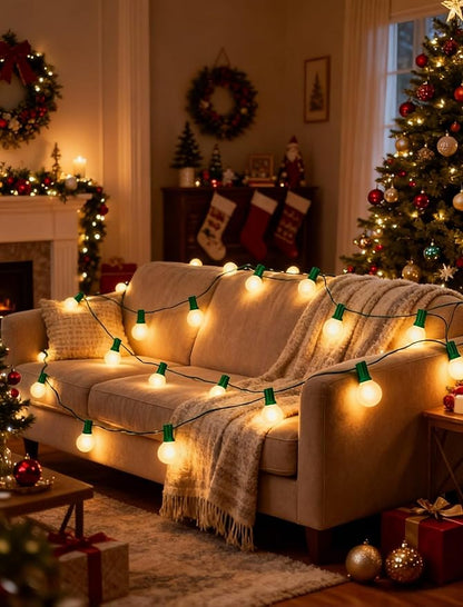 G40 Christmas Lights 25Ft Frosted Christmas Lights with 27 Edison Incandescent Round Bulbs,Connectable Xmas Globe Light for Indoor/Outdoor Tree Holiday Party Garden Decor,Green Wire