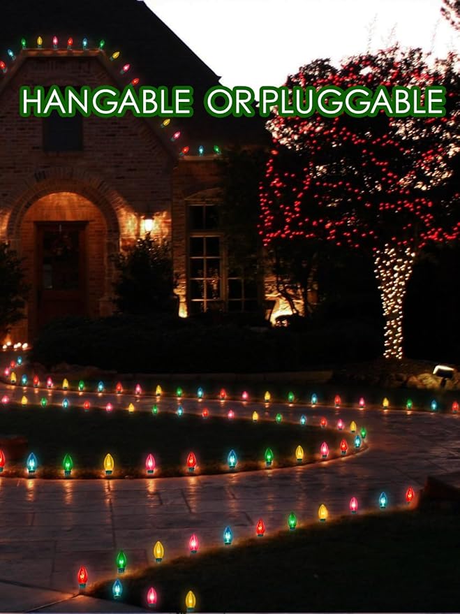 SUNSGNE Christmas Pathway Lights Outdoor, 38FT Colored Christmas Lights with 25 C9 Multicolor Bulbs and 25 Plastic | Lumora