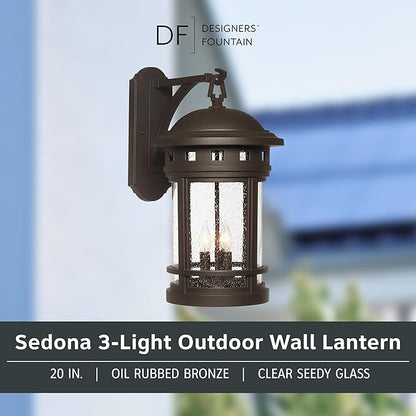 DESIGNERS FOUNTAIN Sedona 3-Lights Outdoor Light Fixture, 20 Inch Exterior Wall Lantern Sconce for Front Door, Patio and Porch, Oil Rubbed Bronze, 2391-ORB