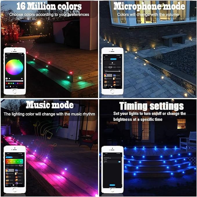 Deck Light RGBW 30 Pack, Φ1.22 Inches RGB/Warm White Light WiFi Control, LED Step Lights Kit Low Voltage DC12V, IP67 Waterproof Deck Lights for Stairs with Remote Control
