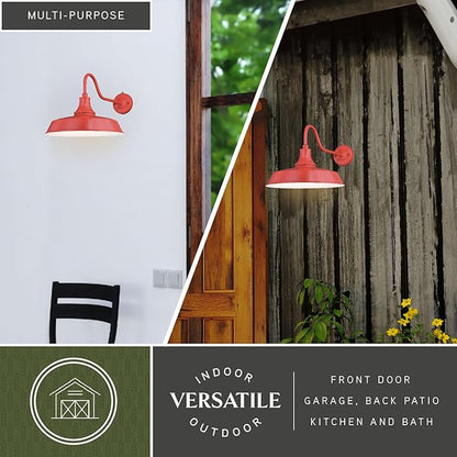 VAXCEL Dorado 12.25 in. H 1-Light Red and White Dusk to Dawn Sensor Farmhouse Outdoor Wall Sconce, Gooseneck Steel Shade, LED Compatible, Dark Sky Compliant for Porch Patio Front Door or Garage