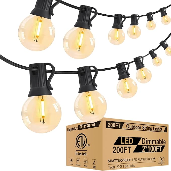 Lightdot 200FT Outdoor String Lights, LED Bistro String Lights with Shatterproof G40 Vintage Bulbs, 2200K Dimmable | Lumora