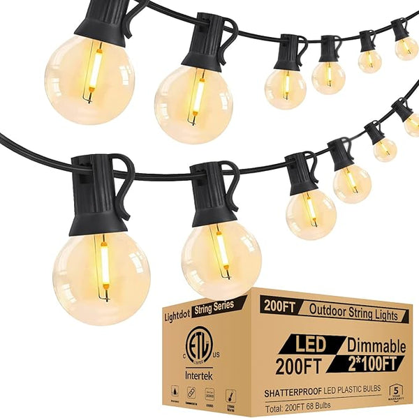 Lightdot 200FT Outdoor String Lights, LED Bistro String Lights with Shatterproof G40 Vintage Bulbs, 2200K Dimmable | Lumora