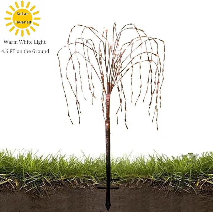 FUCHSUN 4.6 FT 200 LED Solar Lighted Willow Tree Outdoor, Light Up Weeping Willow Tree Garden Pathway Lights | Lumora