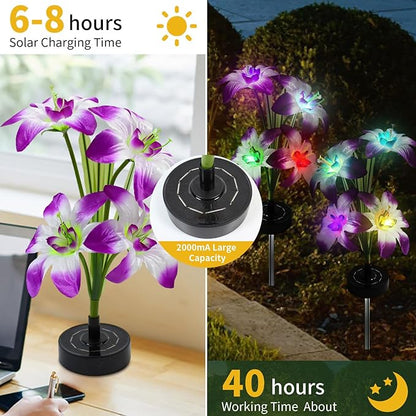 Solar Lily Flower Garden Lights Outdoor Decorative, 7 Color Changing Solar Flower Lights Waterproof, 40H Solar Powered Pathway Lights for Yard Lawn Patio Walkway Landscape