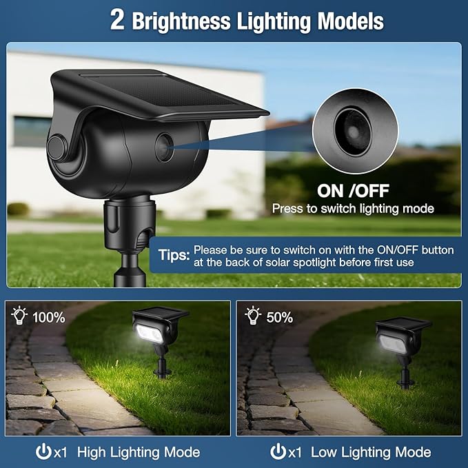 Solar Lights Outdoor, Motion Sensor Outdoor Solar Spotlights Waterproof, Outside Wall Lights, Outdoor Lights Solar Powered for Garden/Patio/Yard/Lawn/Backyard, Warm Yellow Light, 2 Packs