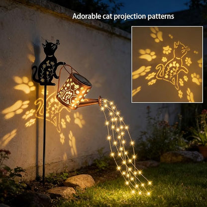 Solar Outdoor Garden Decorative, Watering Can with Light, Featuring Metal Cat Silhouette Garden Stake, Mother's Day Gift for Women, Waterproof Garden Decor (1 Pc Cat Watering Can Light)