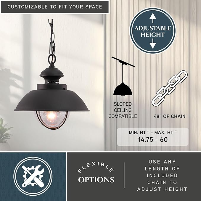 VAXCEL Harwich 1 Light Black Coastal Outdoor Barn Dome Pendant Clear Glass