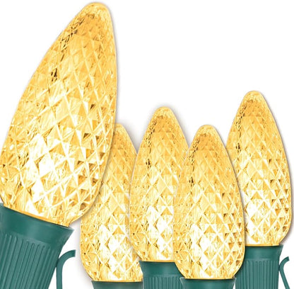 C9 LED Christmas Lights Outdoor, E17 Base Warm White Vintage Bulbs, Connectable, 100 Feet String Lights with 100 Sockets for Christmas Decor Patio(100Bulbs+4 Spare).