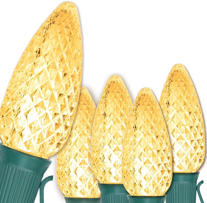 C9 LED Christmas Lights Outdoor, E17 Base Warm White Vintage Bulbs, Connectable, 25 Feet String Lights with 25 Sockets for Christmas Decor Patio(25Bulbs+1 Spare).