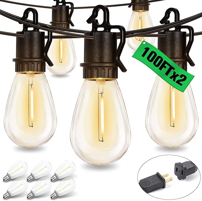200FT Outdoor String Lights with 70 Shatterproof S14 Vintage Edison Bulbs E12 Sockets,2700K Dimmable Outdoor | Lumora
