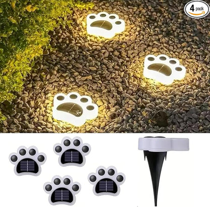 Solar Paw Print Lights, Cats and Dogs Animal Solar Lights, Outdoor Decorative Lights, Garden Lights Path Lights Walkway Lighting, Suitable for Terrace Yard Garden Path Lawn Yard 4 Pack (Style C)