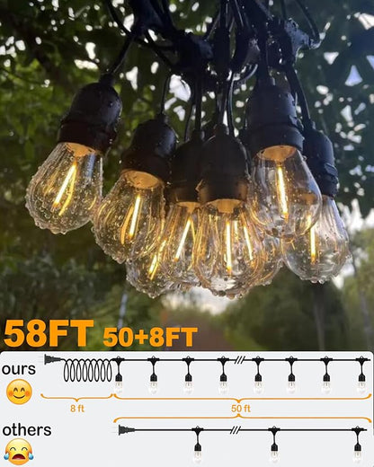 50FT Outdoor String Lights for Patio, Balcony & Porch – 32 LED Edison Bulbs (1.6FT Spacing), Dimmable Heavy-Duty Patio Lights for Backyard, Gazebo, Bistro, Camping, Party and Garden Decor