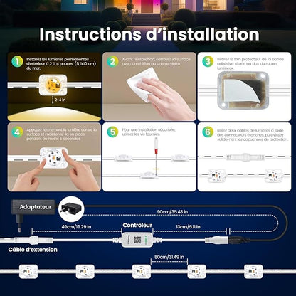 Permanent Outdoor Lights for House, 150 FT Women's Day Outdoor String Lights with RGBIC & Bluetooth Remote, DIY via App for Music Sync, IP67 Waterproof Expandable LED Lights for Eaves, Patio, Lanai.