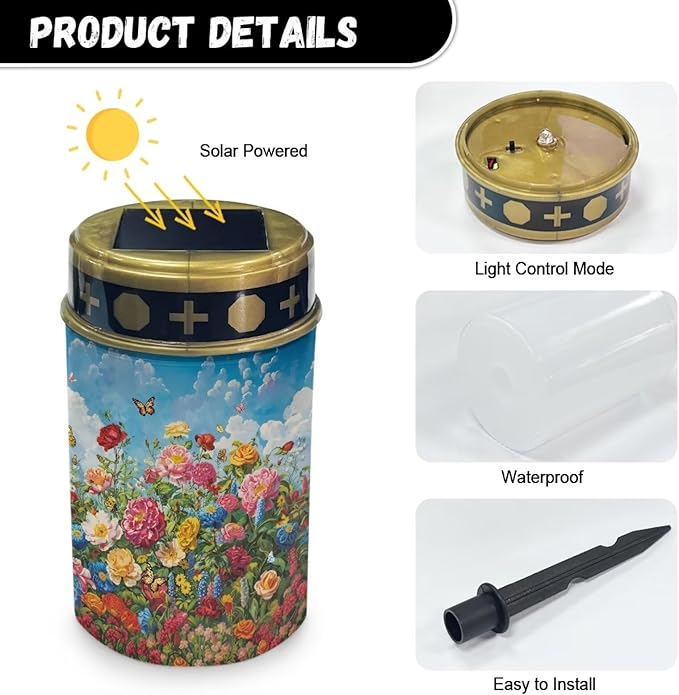 Wildflower Solar Outdoor Lights Decoration Removable Easy to Install Cemetery Decorative Lights Memorial Garden Decor Suitable for Garden Courtyard Patio Lawn Outdoor Decoration